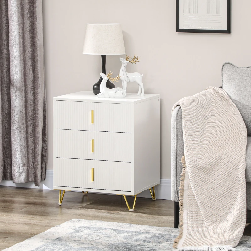 HOMCOM Elegant Chest of Three Drawers - White/Gold-Tone