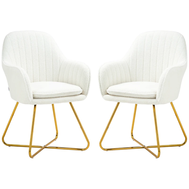 HOMCOM Set of Two Sherpa Fleece Dining Chairs - Cream