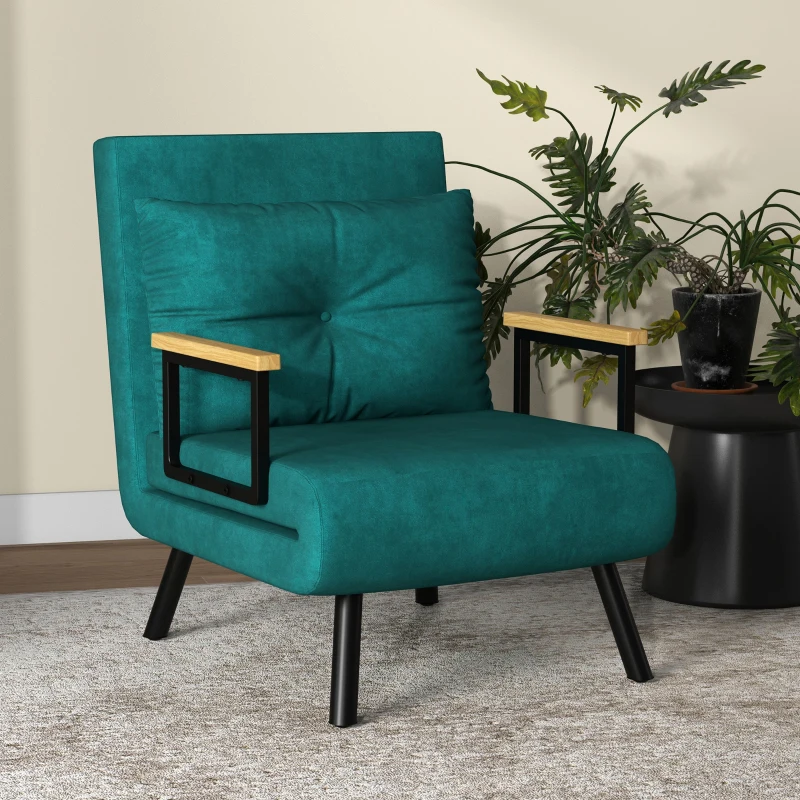 HOMCOM Poltrona Convertível em Cama Dobrável com Encosto Ajustável em 5 Níveis e Almofada Acolchoada Carga 120 kg 63x73x81 cm Verde