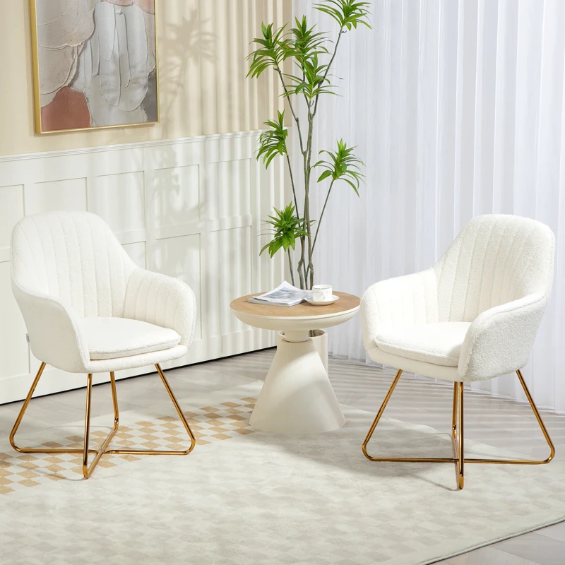 HOMCOM Set of Two Sherpa Fleece Dining Chairs - Cream