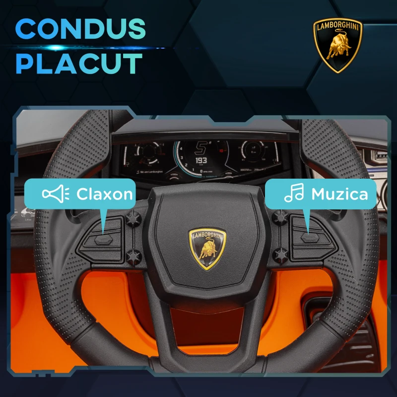 AIYAPLAY Mașină Electrică pentru Copii cu Uși Tip Aripi, 2 Motoare, Suspensii și Telecomandă, 105x60x40 cm, Portocaliu