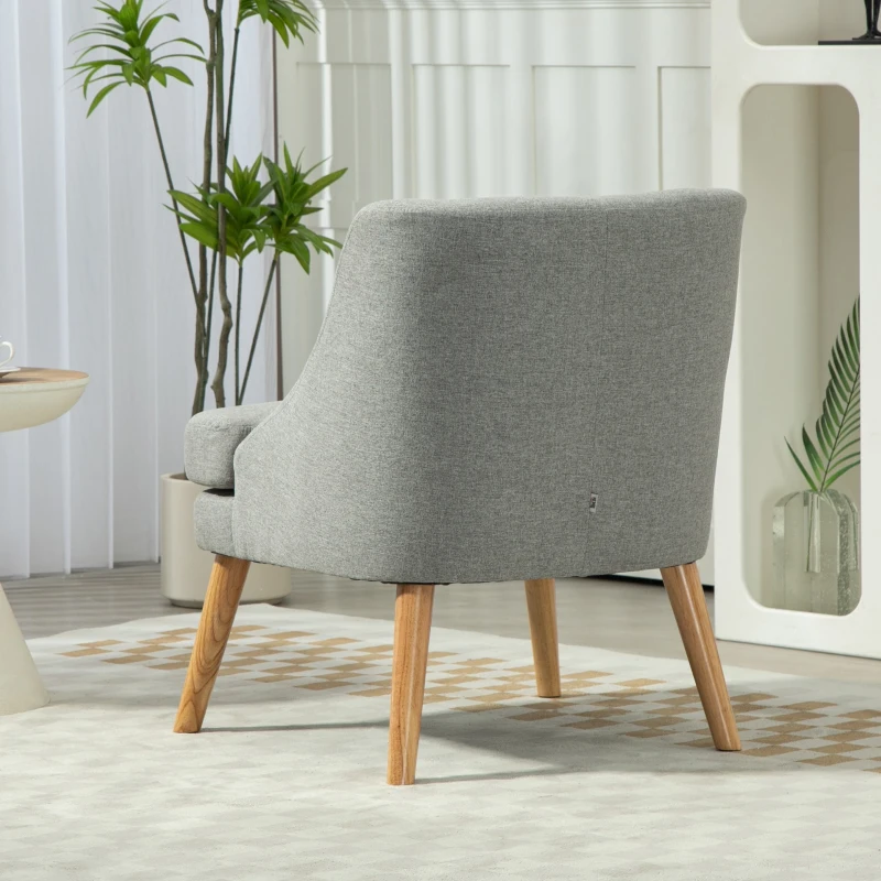 HOMCOM Gepolsterde Loungefauteuil in Linnenlook, Armsteun, Houten Poten, voor Woonkamer, Slaapkamer, Lichtgrijs
