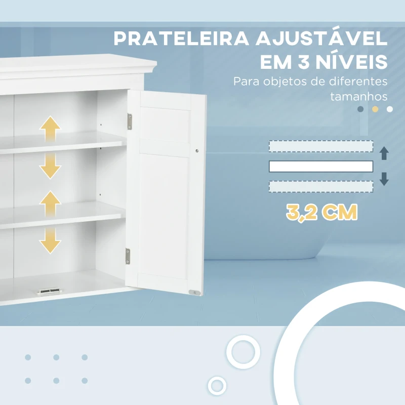 kleankin Armário Casa de Banho de Parede com Prateleiras Ajustáveis e Portas com Fechadura Magnéticas 58x24x60 cm Branco