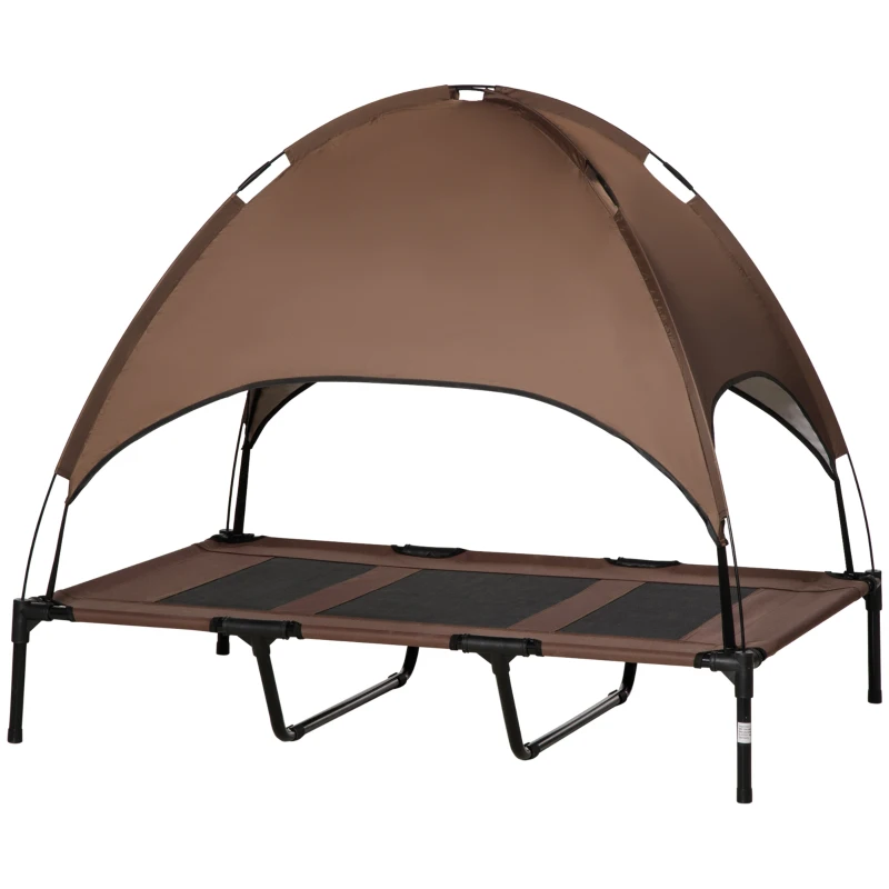 PawHut Cama Elevada para Animais de Estimação Portátil com Toldo Amovível Tecido Respirável 122x92x108cm Marrom