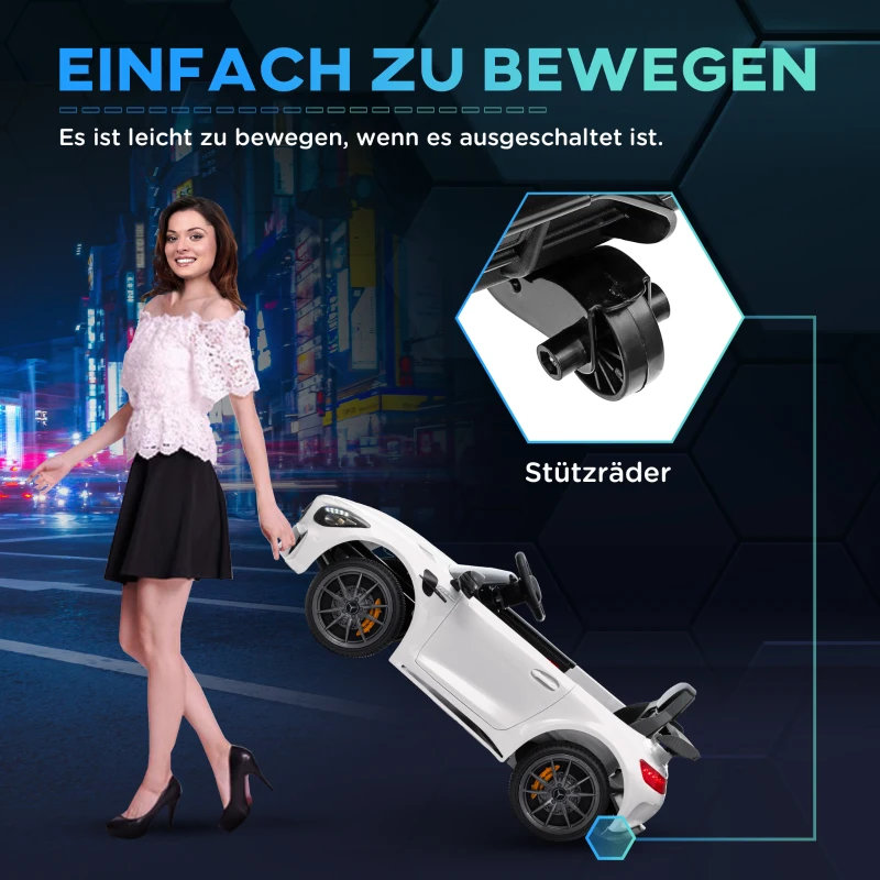 AIYAPLAY Elektrisch Kinderauto, Mercedes, 3-5 km/u, Afstandsbediening, Licht & Muziek, Wit(m-5)