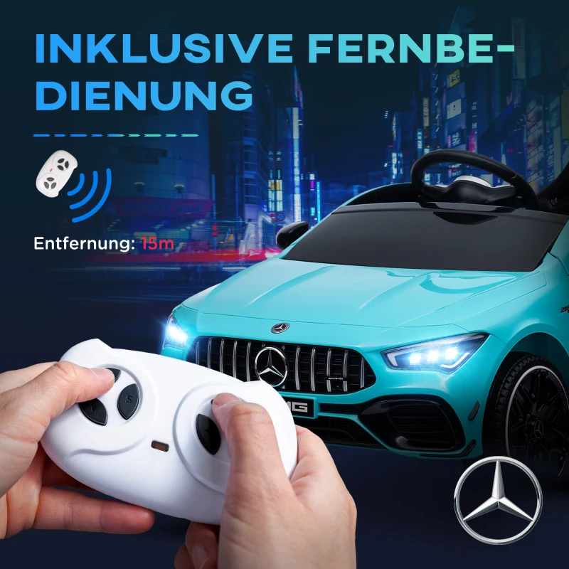AIYAPLAY Kinder-Elektrische Auto, Afstandsbedienbaar met Trainingswielen, LED-Lichten, Toeter, voor Kinderen van 3-6 Jaar, Lichtblauw