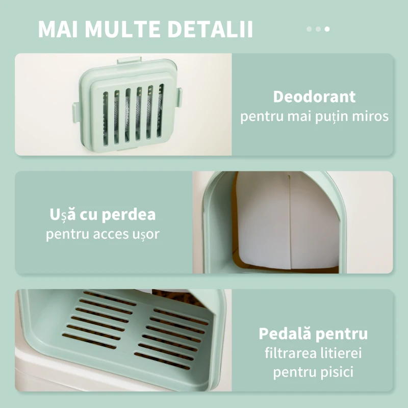 PawHut Litieră pentru Pisici Acoperită cu Odorizante, Tavă Detașabilă și Paletă din ABS și PP, 50x40x40 cm, Alb