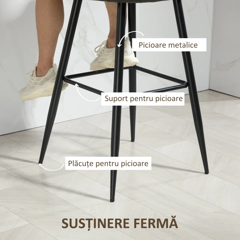 HOMCOM Set 2 Scaune de Bar din Piele Ecologică PU, Scaune Înalte cu Suport pentru Picioare, 52x53x99 cm, Gri Închis