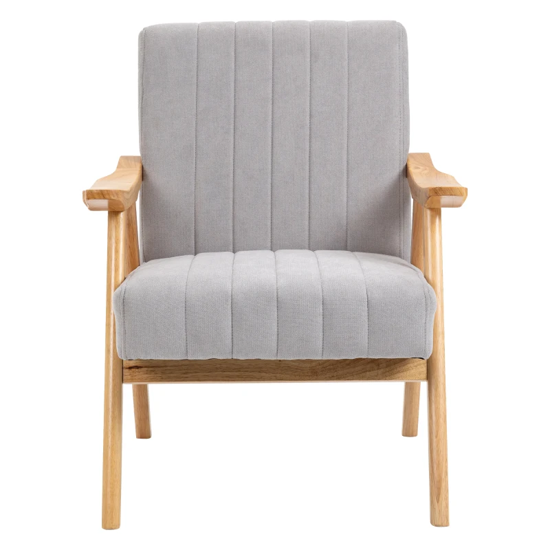 HOMCOM Sessel im Skandi-Design, bis 120 kg, Samtoptik, Massivholz; 68 cm x 74 cm x 82 cm, Natur + Grau