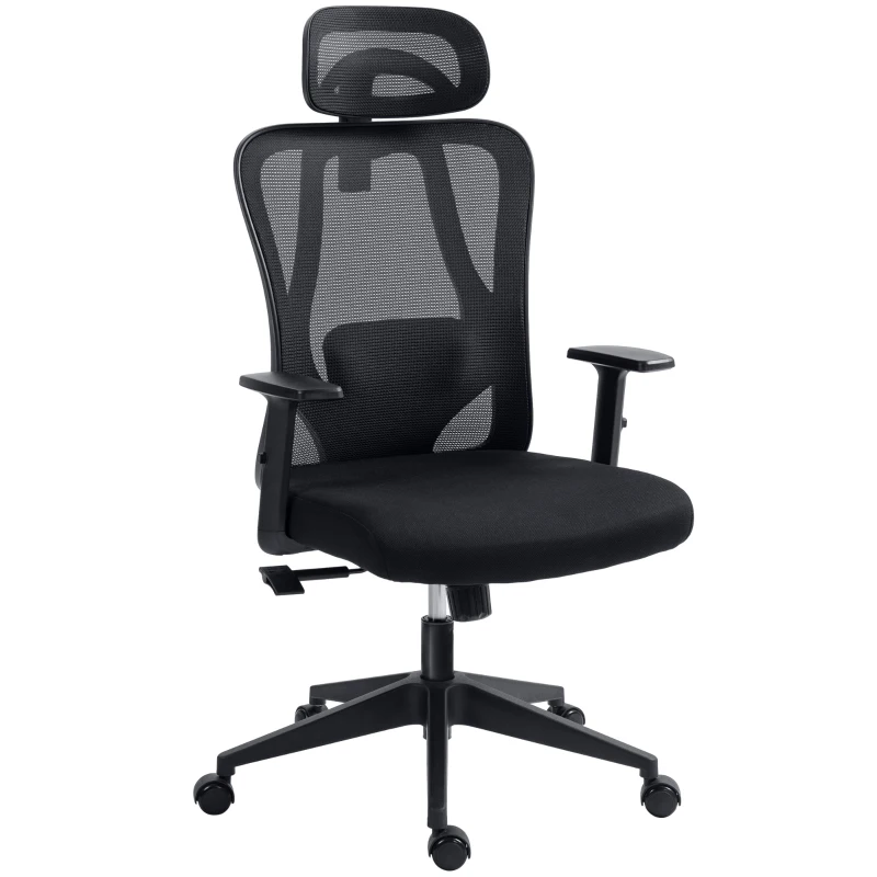 Vinsetto Cadeira de Escritório com Apoio para os Braços 2D Cadeira de Escritório com Altura Ajustável Apoio para a Cabeça Suporte Lombar Alto 67x64x117-127cm Preto