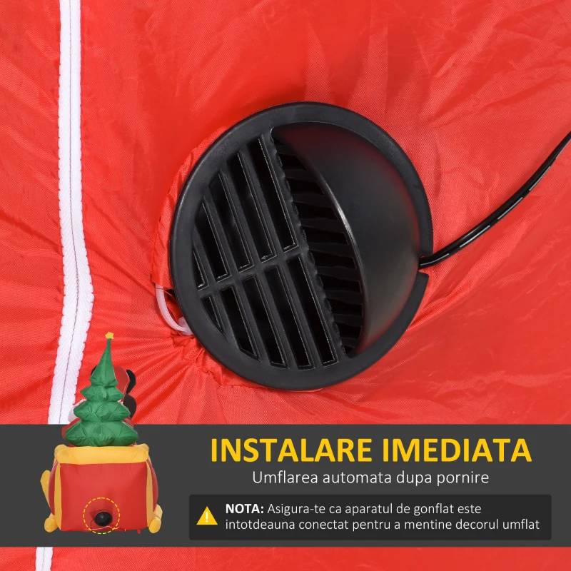 HOMCOM Mos Craciun Gonflabil cu Sanie , Reni si Brad de Craciun cu Lumini Led 210cm