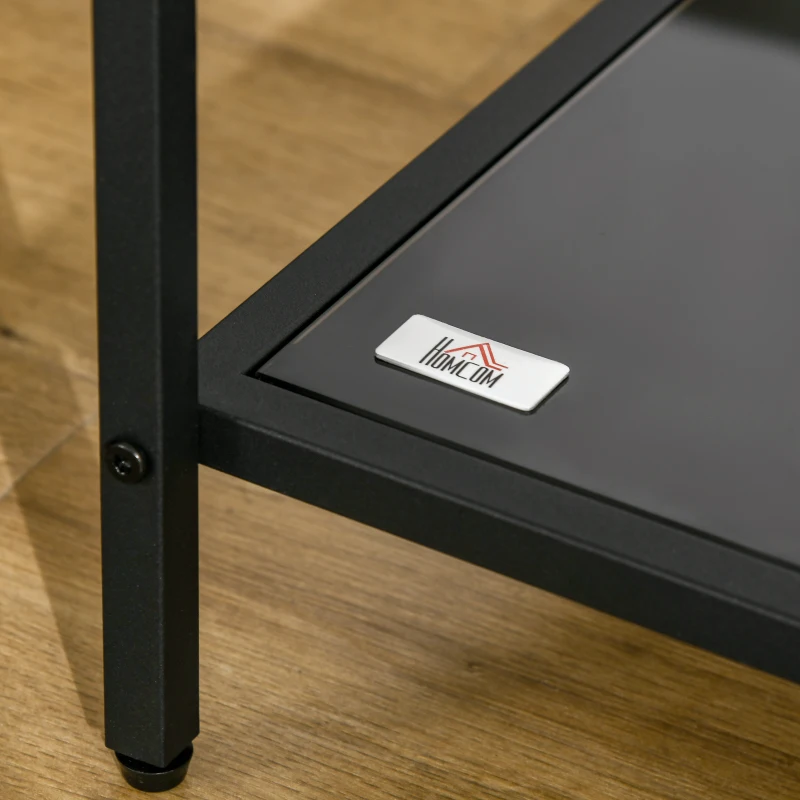 HOMCOM Stolik pomocniczy ze szklanymi blatami hartowanymi, dwupoziomowy, klasyczny design z metalową strukturą, czarny