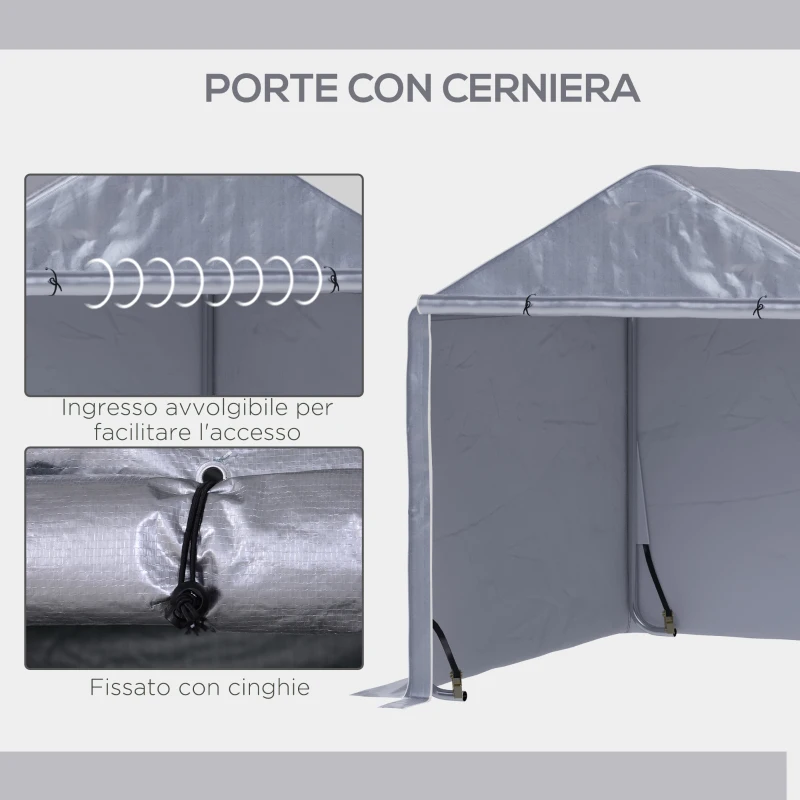 Outsunny 2 x 2m Garden Garage Storage Tent Galvanized Steel Outdoor Carport Gazebo Waterproof UV-Resistant - Grey