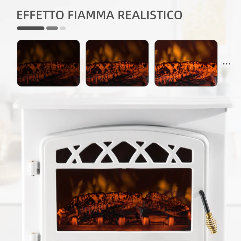 HOMCOM Camino Elettrico con Effetto Fiamma Regolabile Potenza 925W/1850W 51 × 31 × 56cm Bianco