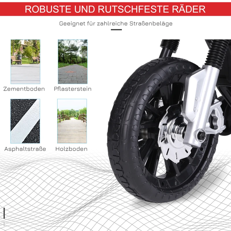 HOMCOM Kindermotorrad Kinder-Elektromotorrad Elektro-Motorrad für Kinder 3-6 Jahren Licht Musik MP3 Elektrofahrzeug mit Stützrädern maximal 3 km/h Metall + Kunststoff Rot 105 x 52,3 x 62,3 cm