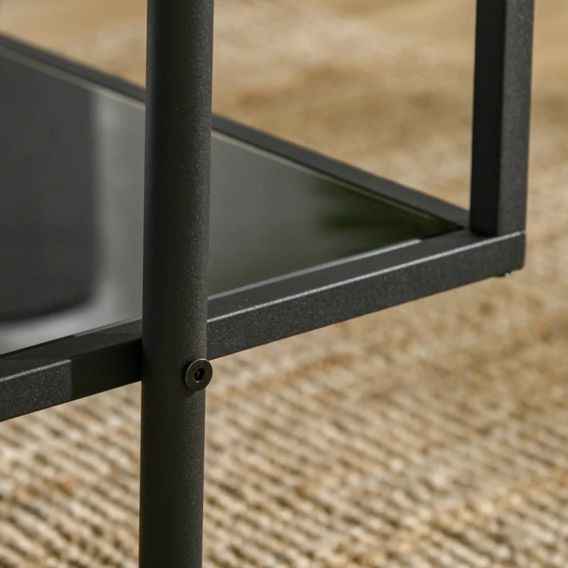 HOMCOM Stolik kawowy z półką, regulowane nóżki, stalowa rama, blat ze szkła, 100 x 55 x 45,5 cm, czarny