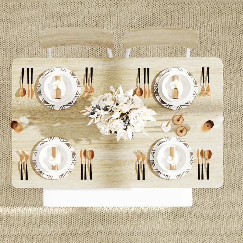 HOMCOM 4-częściowy zestaw stołowy z krzesłami i ławką na 4 osoby, siedzenia tapicerowane, stalowy stelaż, drewno, Biały