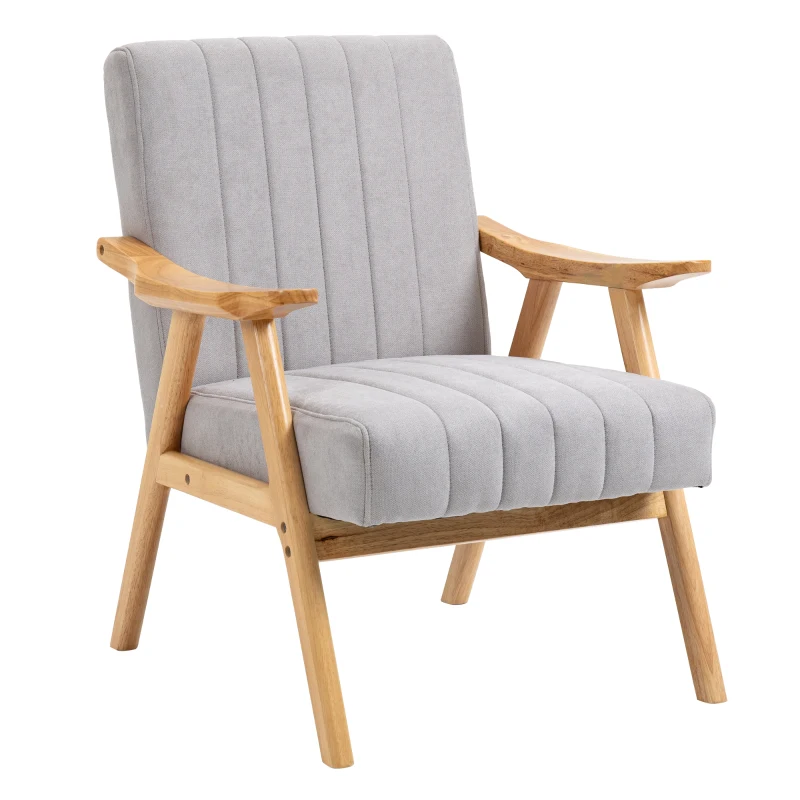 HOMCOM Sessel im Skandi-Design, bis 120 kg, Samtoptik, Massivholz; 68 cm x 74 cm x 82 cm, Natur + Grau