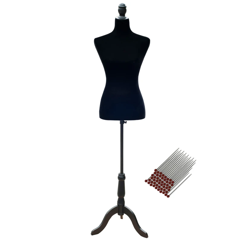 HOMCOM Maniquí de Costura Ajustable a 130-168 cm con Trípode de Madera para Fotografía de Moda Exposición de Prendas Negro