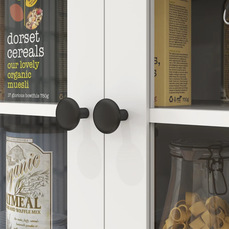 HOMCOM Vrijstaande Keukenkast met Werkblad voor Magnetron, Koffiezetapparaat, Kasten, Glazen Deuren, Wit(m-9)