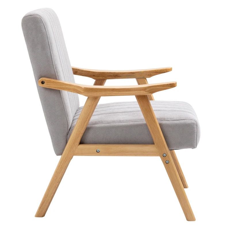 HOMCOM Sessel im Skandi-Design, bis 120 kg, Samtoptik, Massivholz; 68 cm x 74 cm x 82 cm, Natur + Grau