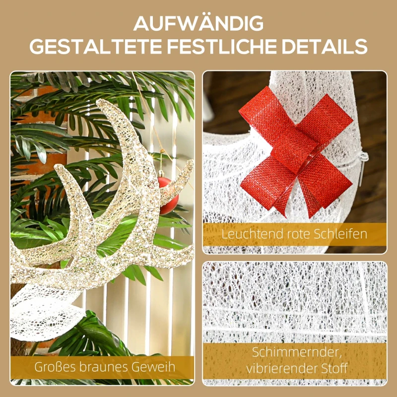 Outsunny Rendierfamilie met rode strikken, 283 LEDs, Kerstverlichting, weerbestendig, Goud