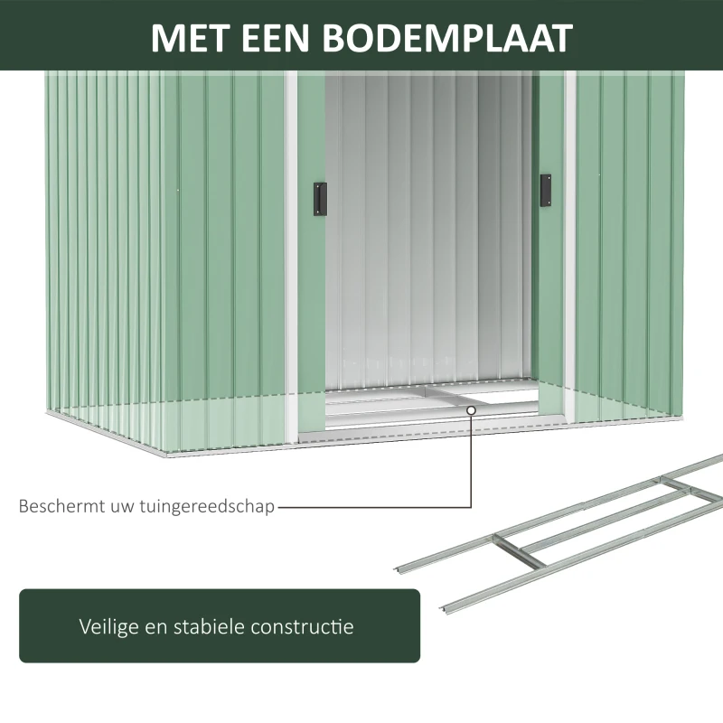 Outsunny gereedschapsschuur, tuinhuisje, met schuifdeuren, fundering, weerbestendig, staal, groen, 213 x 130 x 185 cm(m-7)