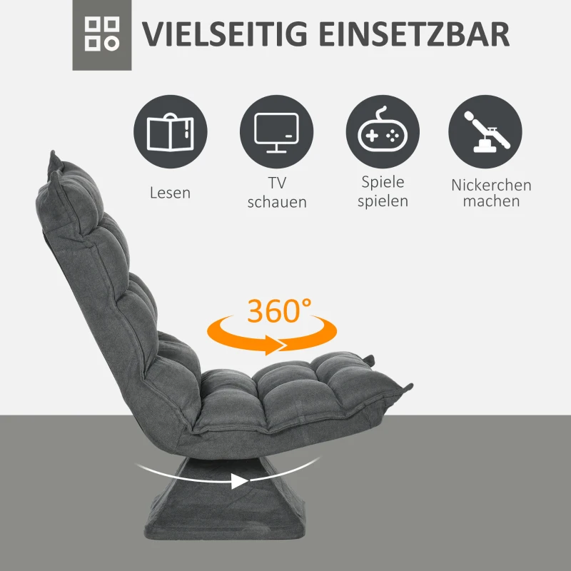 HOMCOM Relaxsessel Lesesessel, drehbar, Leinenoptik, 62 cm x 70 cm x 95 cm, Grau