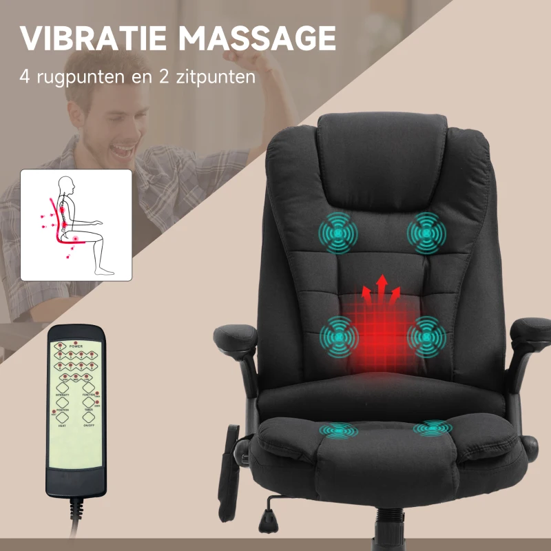 Vinsetto® kantoorstoel massagestoel draaistoel in hoogte verstelbaar 130° hoek linnen zwart 67 x 85 x 116 cm(m-5)