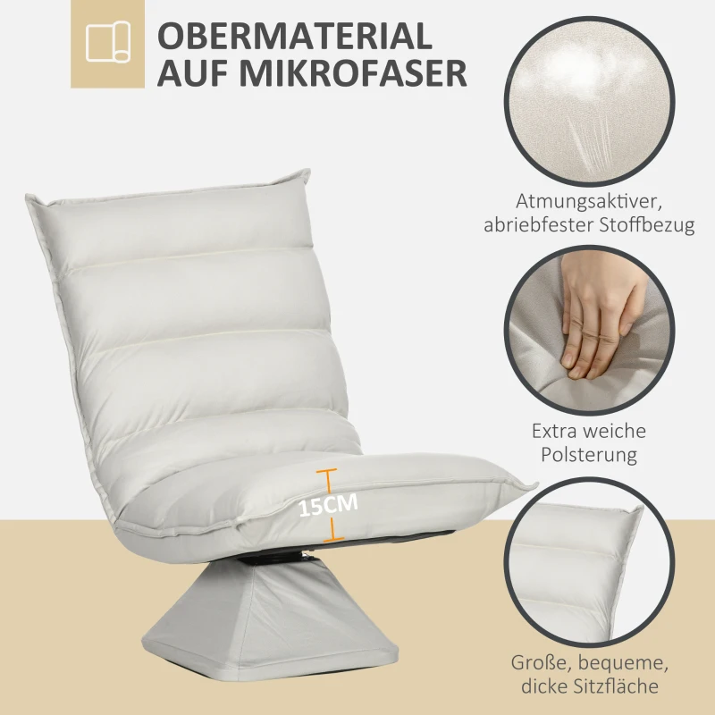 HOMCOM Sessel, drehbar, neigbare Rücklehne, Lederoptik, Stahlrahmen, hellgrau, 62 x 70 x 95 cm