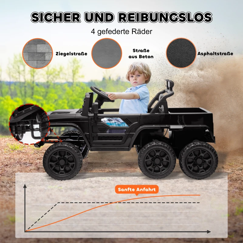 AIYAPLAY 12V Elektrisch Kindervoertuig met Aanhangwagen, LED-verlichting, Muziek en Claxon, voor Kinderen van 3-8 Jaar, Zwart(m-5)