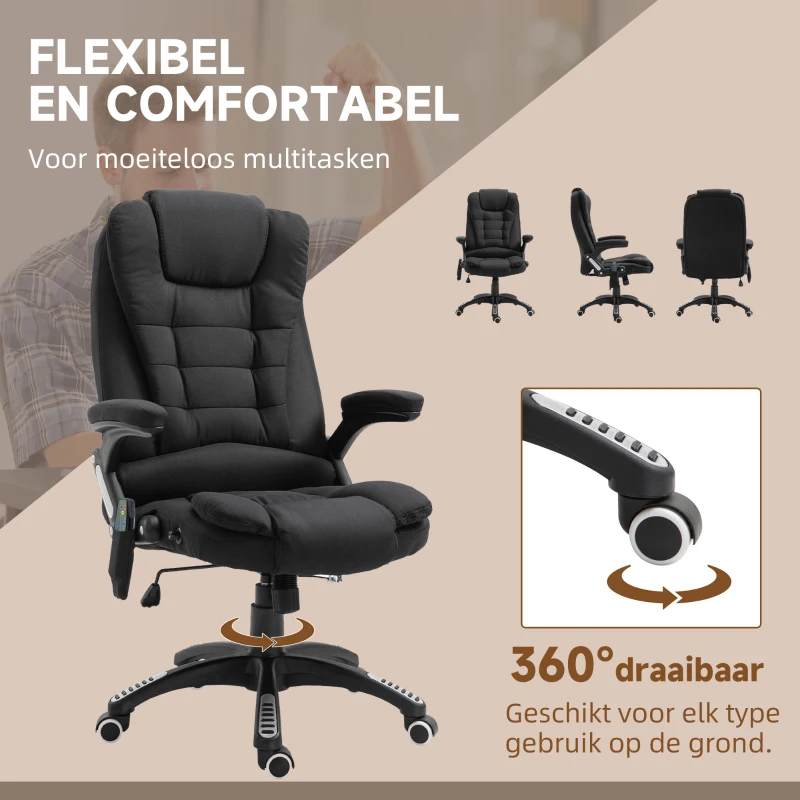 Vinsetto® kantoorstoel massagestoel draaistoel in hoogte verstelbaar 130° hoek linnen zwart 67 x 85 x 116 cm(m-6)