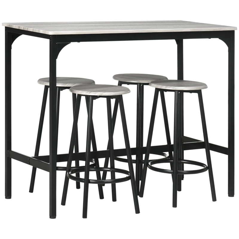 HOMCOM Barset, 5-delig, Tafel & 4 Krukken, Industrieel Design, Compact, Rustiek