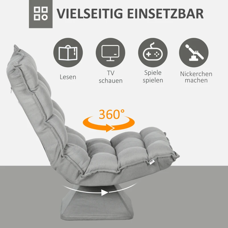 HOMCOM Relaxsessel Lesesessel, drehbar, Samtoptik, 62 cm x 70 cm x 95 cm, Hellgrau