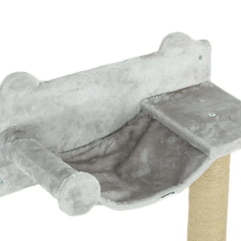 PawHut 5-delig wandgemonteerd klimset voor huiskatten met krabpalen, krabmat, kattenbed, speelballen, Lichtgrijs