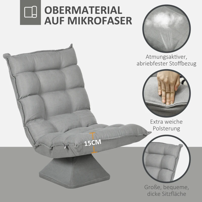 HOMCOM Relaxsessel Lesesessel, drehbar, Samtoptik, 62 cm x 70 cm x 95 cm, Hellgrau