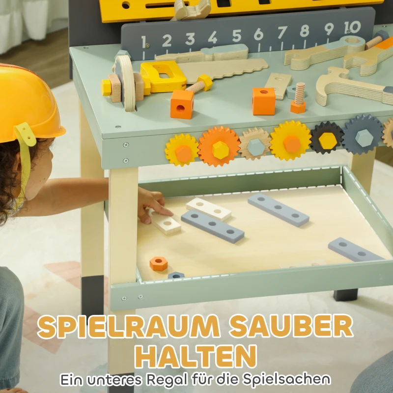 AIYAPLAY Dziecięcy Stół Warsztatowy, z zestawem narzędzi, solidny, dla dzieci 3-6 lat, 58 x 31 x 77,5 cm, Błękitny