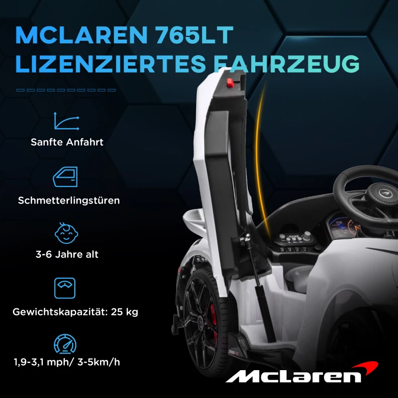 AIYAPLAY Elektrische Kinderauto met Vleugeldeuren, Afstandsbedienbaar, Zachte Start en LED-verlichting, Wit(m-4)