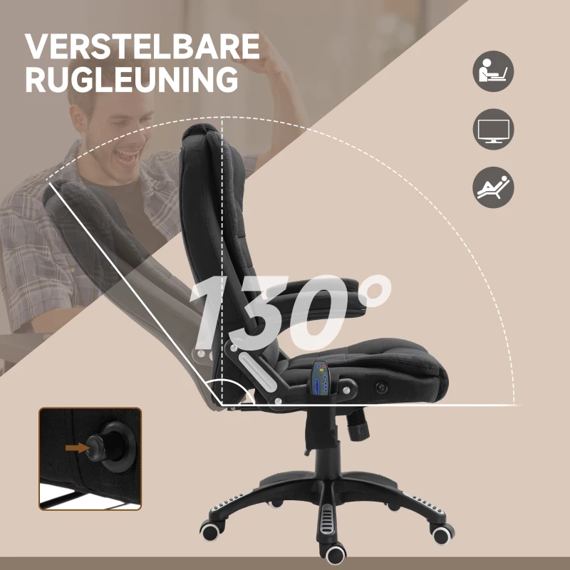 Vinsetto® kantoorstoel massagestoel draaistoel in hoogte verstelbaar 130° hoek linnen zwart 67 x 85 x 116 cm(m-7)