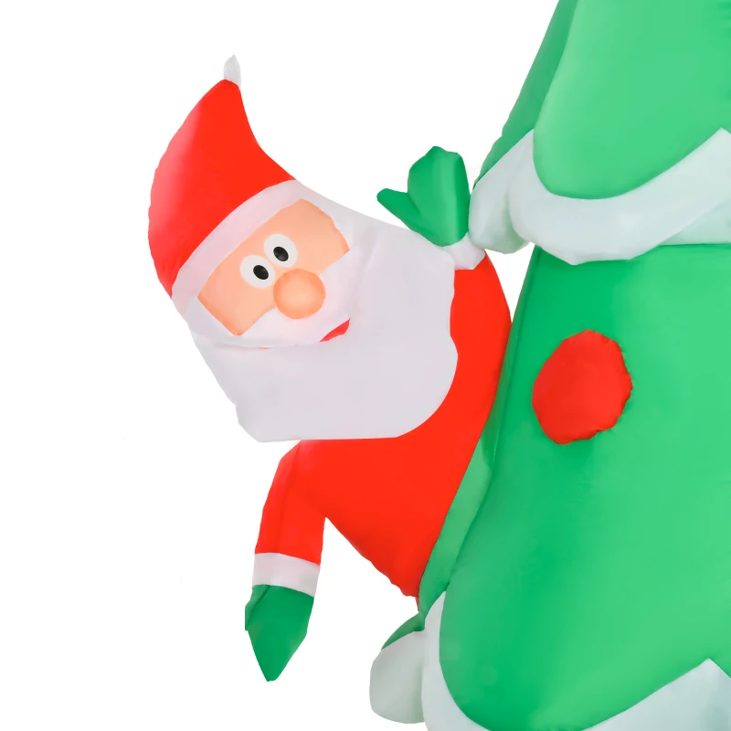 HOMCOM opblaasbare kerstboom met kerstman sneeuwpop en geschenkdoos 210 cm kerstverlichting LED zelfopblazend polyester groen 144 x 125 x 210 cm