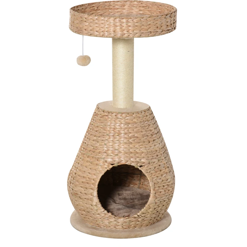 PawHut kattenboom krabpaal met kattengrot sisal hoogte 82,5 cm zacht pluche geel