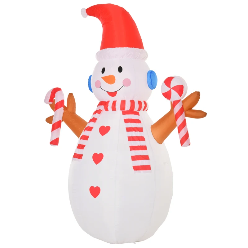 HOMCOM 2,4 m opblaasbare sneeuwpop met zwaailicht kerstversiering voor binnen en buiten tuin gazondecoratie feest wit + rood 180 x 100 x 240 cm