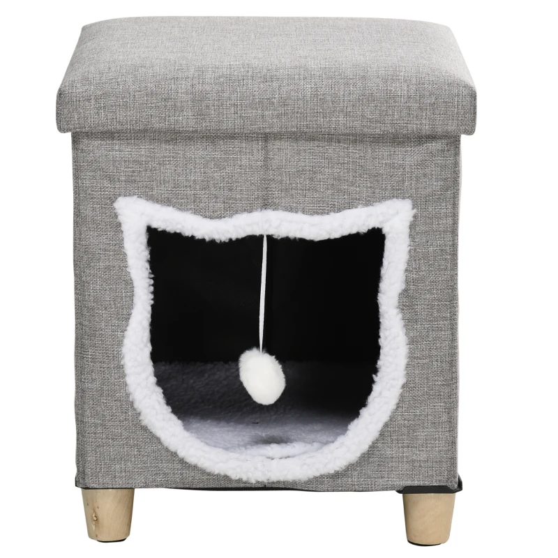 PawHut Kattengrot, kattenhuis, inclusief speelgoedbal, wasbaar kussen, 35,5 cm x 35,5 cm x 42,5 cm