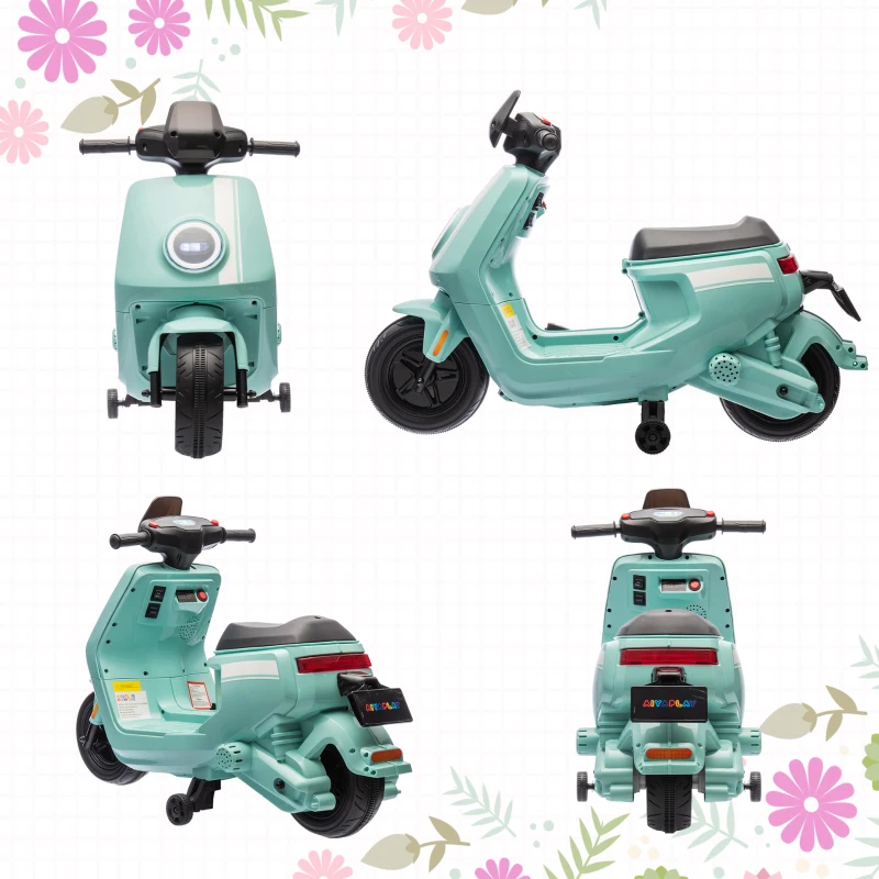 AIYAPLAY 6V Elektrische Kinder Motorfiets, met Koplamp en Muziek, Voor- en Achteruitgang, Trainingswielen, 18-36 Maanden, Groen