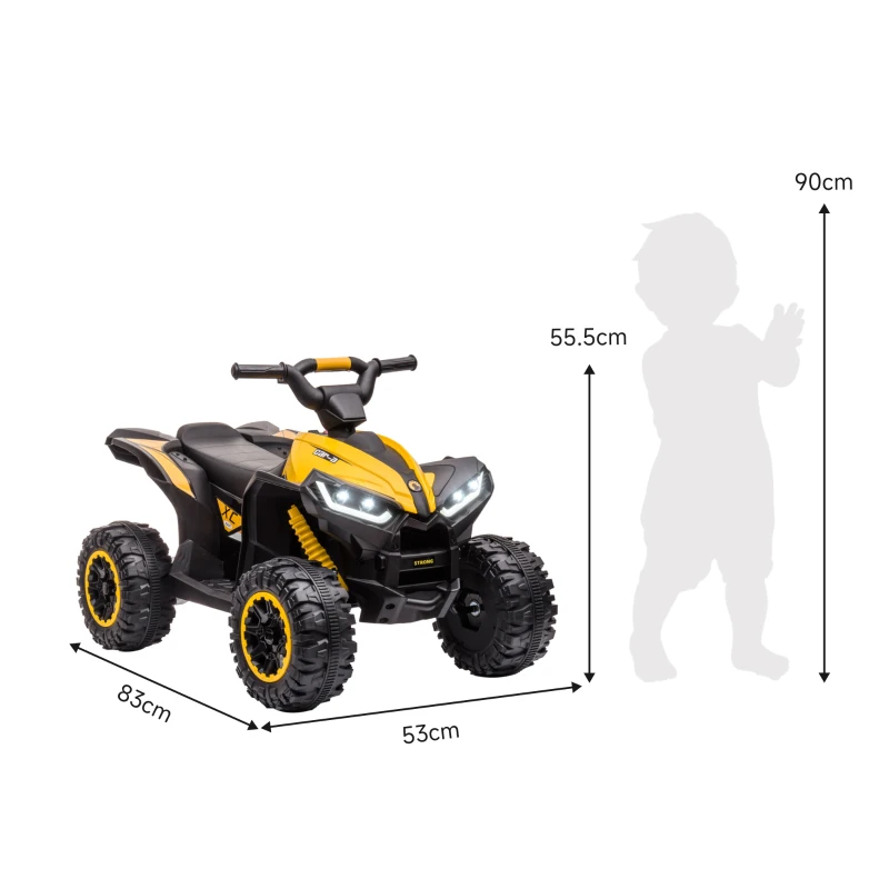 HOMCOM Elektro-Kinderquad, LED-Scheinwerfer, MP3-Player, Stoßdämpfer, ergonomischer Sitz, Gelb+Schwarz(m-4)
