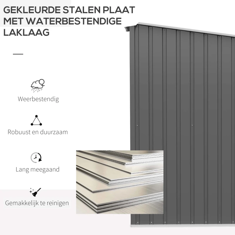 Outsunny Stalen Tuinhuisje 100x103x160 cm, Waterdichte Tuinschuurtje met Lessenaarsdak voor Balkon en Terras, Grijs