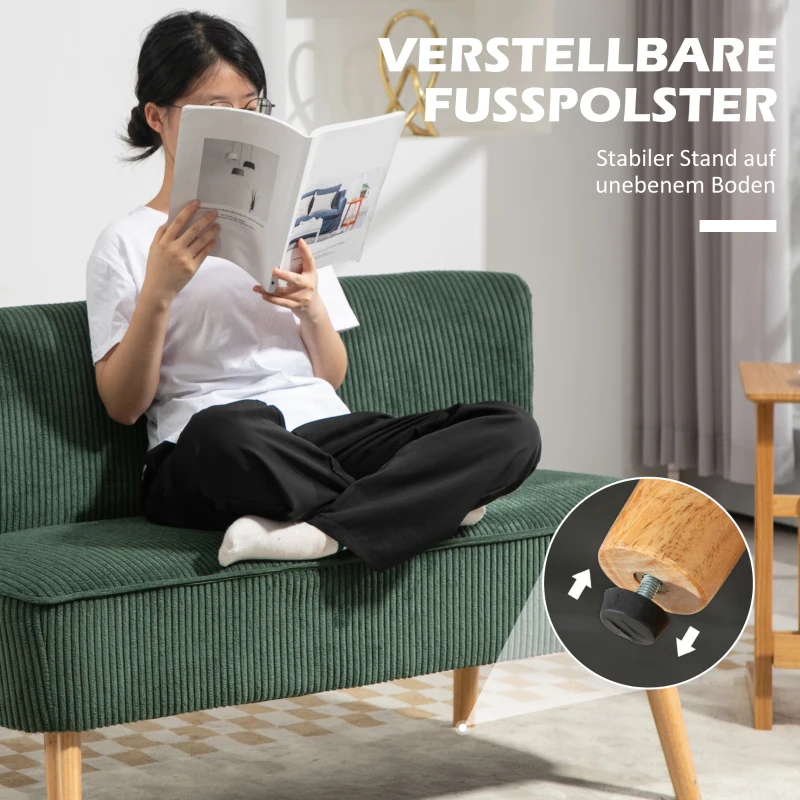OMCOM Tweezits Gestoffeerde Sofa, Hout, Zacht Polyester, Schuim, 117 x 56,5 x 77 cm, Groen(m-7)