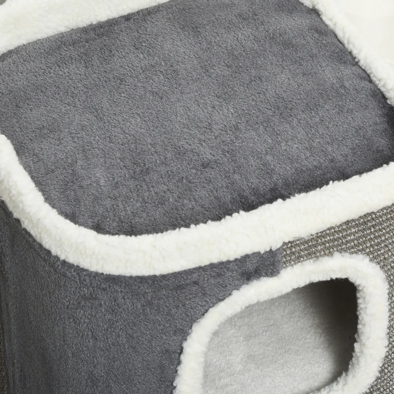 PawHut kattenkrabpaal kattenbak 3 niveaus kattenboom klimboom voor katten kattenmeubel spaanplaat fluweelachtig polyester sisal grijs + wit 40 x 40 x 74 cm