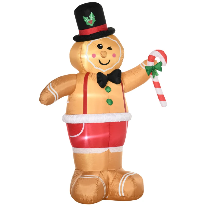 Outsunny Christmas opblaasbare peperkoekman 2,38 m met LED-verlichting weerbestendig