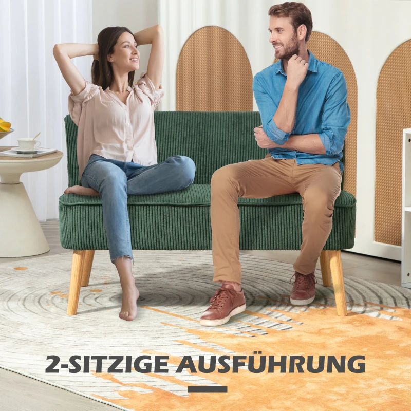 OMCOM Tweezits Gestoffeerde Sofa, Hout, Zacht Polyester, Schuim, 117 x 56,5 x 77 cm, Groen(m-6)